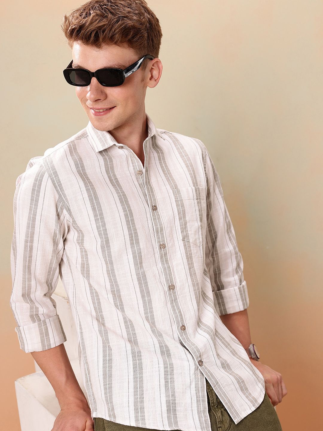 Mast & Harbour Men Standard Striped Cotton Casual Shirt