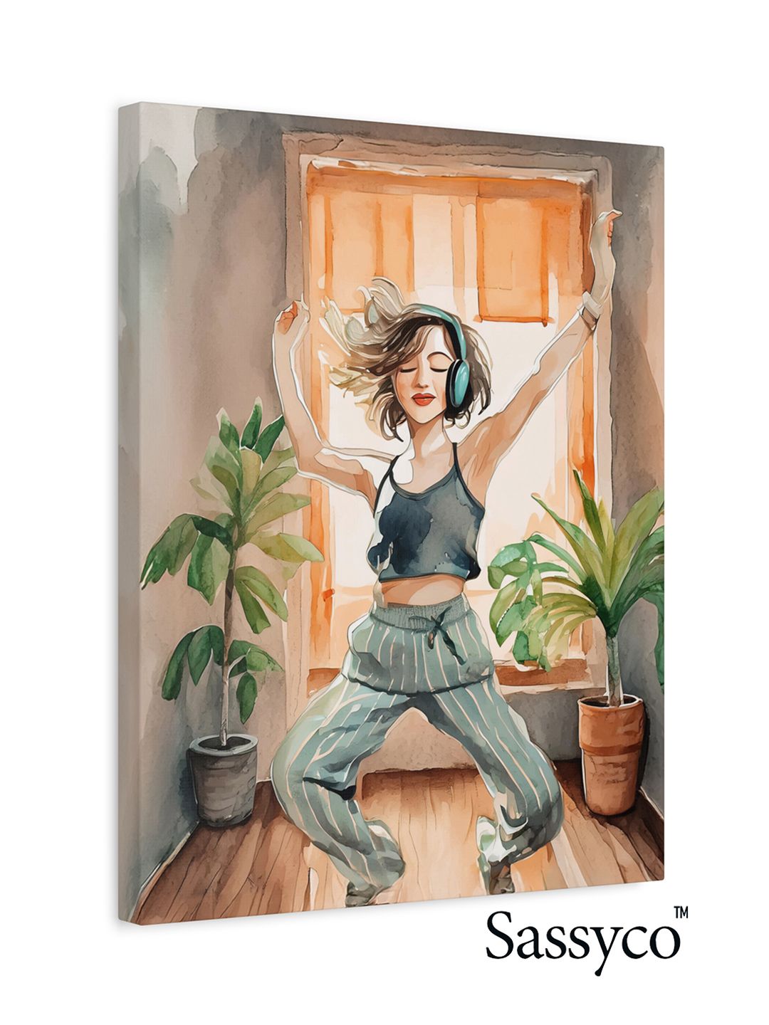Sassyco Brown & Green Dancing Canvas Wall Art