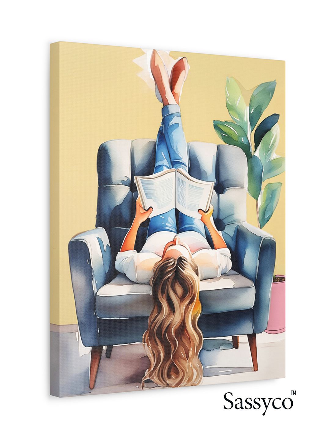 Sassyco Reading Canvas Wall Rectangle Paintings Wall Art - 12 x 8 In