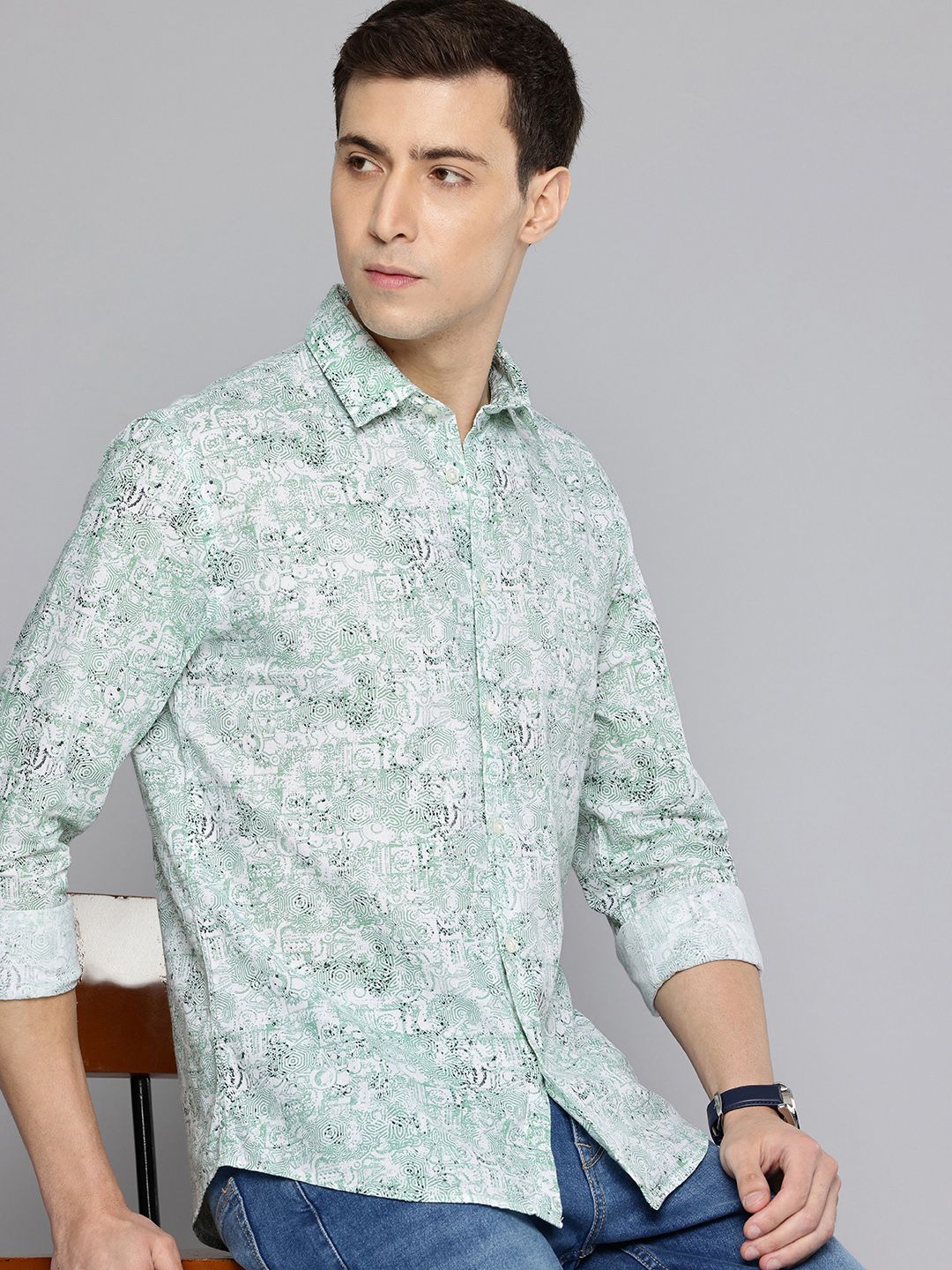 Flying Machine Slim Fit Printed Cotton Linen Casual Shirt