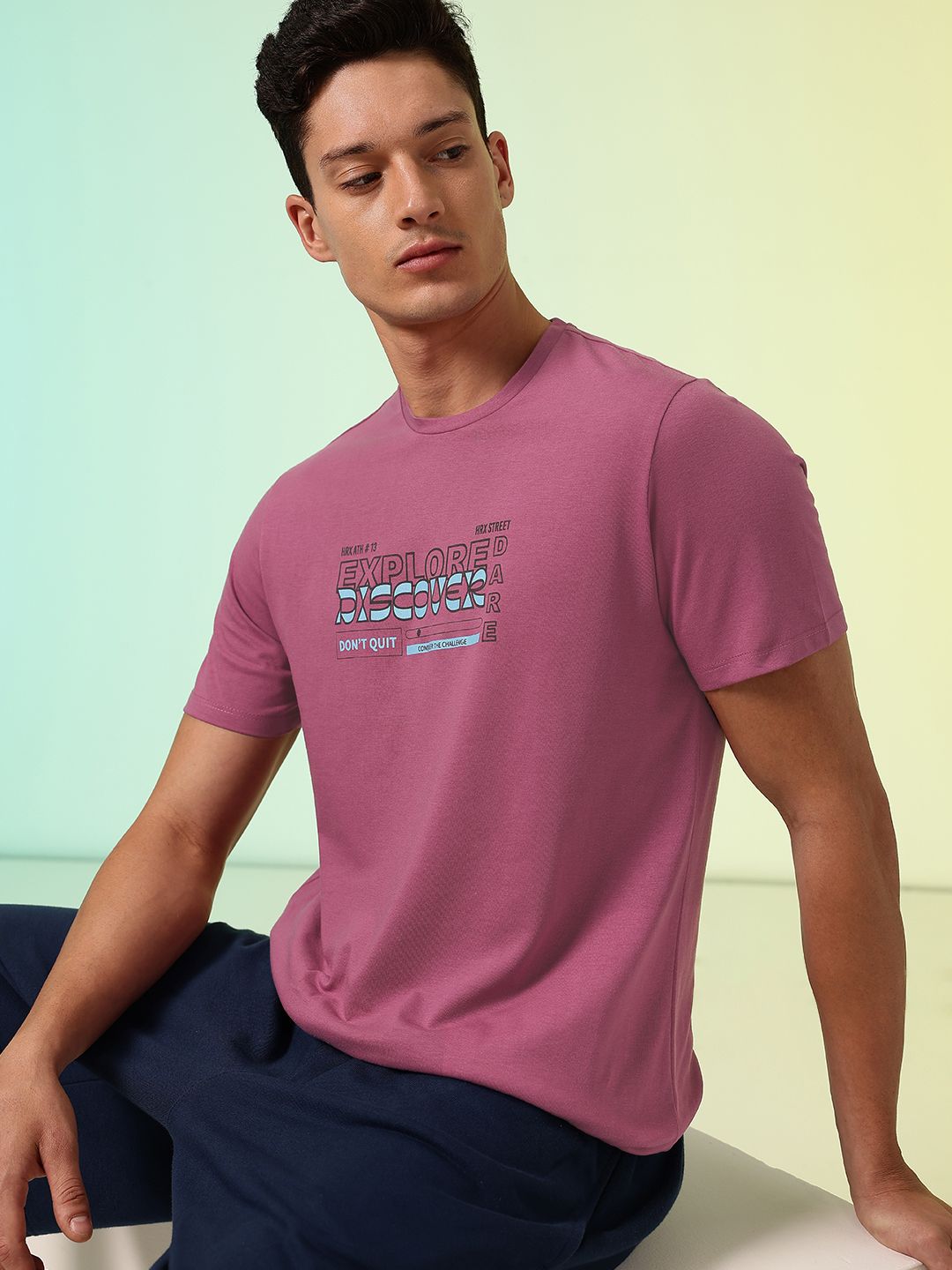 HRX by Hrithik Roshan Solid Rapid Dry Training T-shirt with Typography Detail