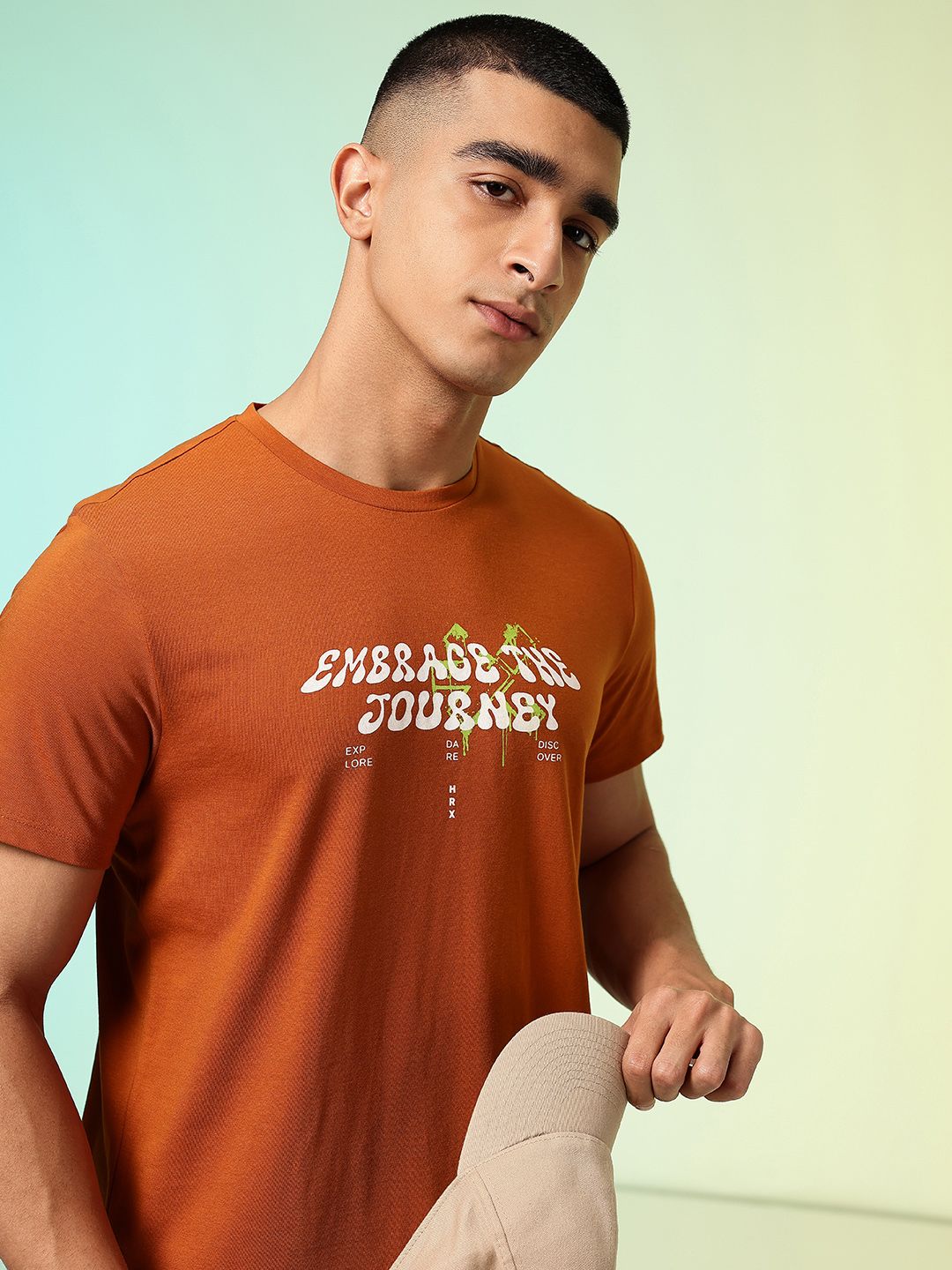 HRX by Hrithik Roshan Solid Rapid Dry Training T-shirt with Typography Detail