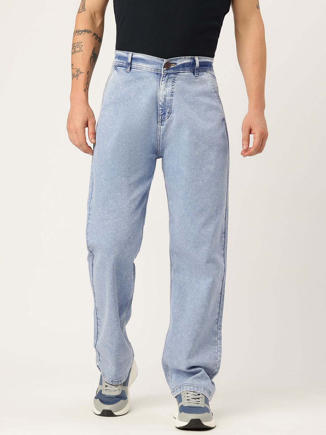 PARIS HAMILTON Men Relaxed Fit Mid-Rise Heavy Fade Acid Wash Stretchable Jeans