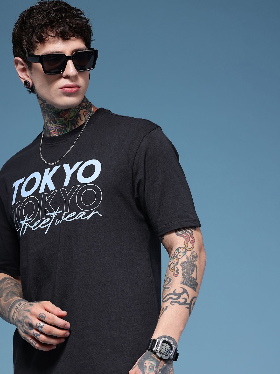 HERE&NOW Typography Printed Drop-Shoulder Sleeves Pure Cotton Relaxed Fit T-shirt