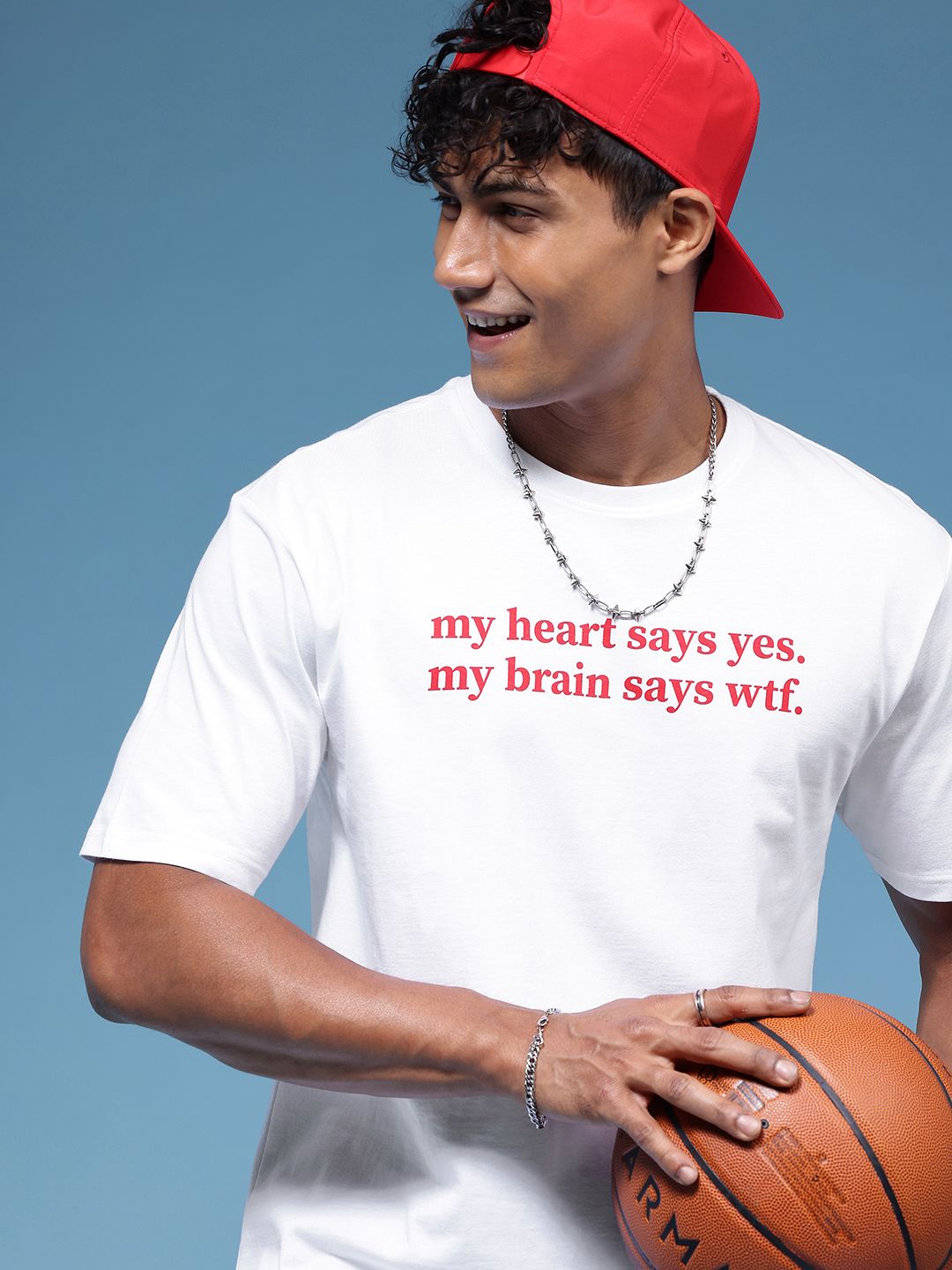 HERE&NOW Pure Cotton Typography Printed Relaxed Fit T-shirt