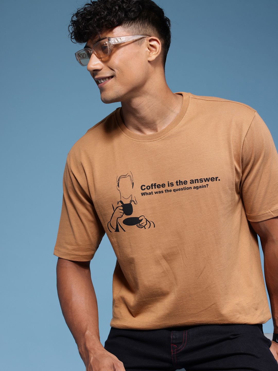 HERE&NOW Typography Printed Drop-Shoulder Sleeves Pure Cotton Relaxed Fit T-shirt