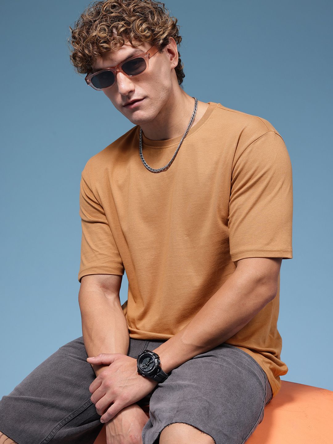 HERE&NOW Pure Cotton Drop-Shoulder Sleeves Relaxed Fit T-shirt