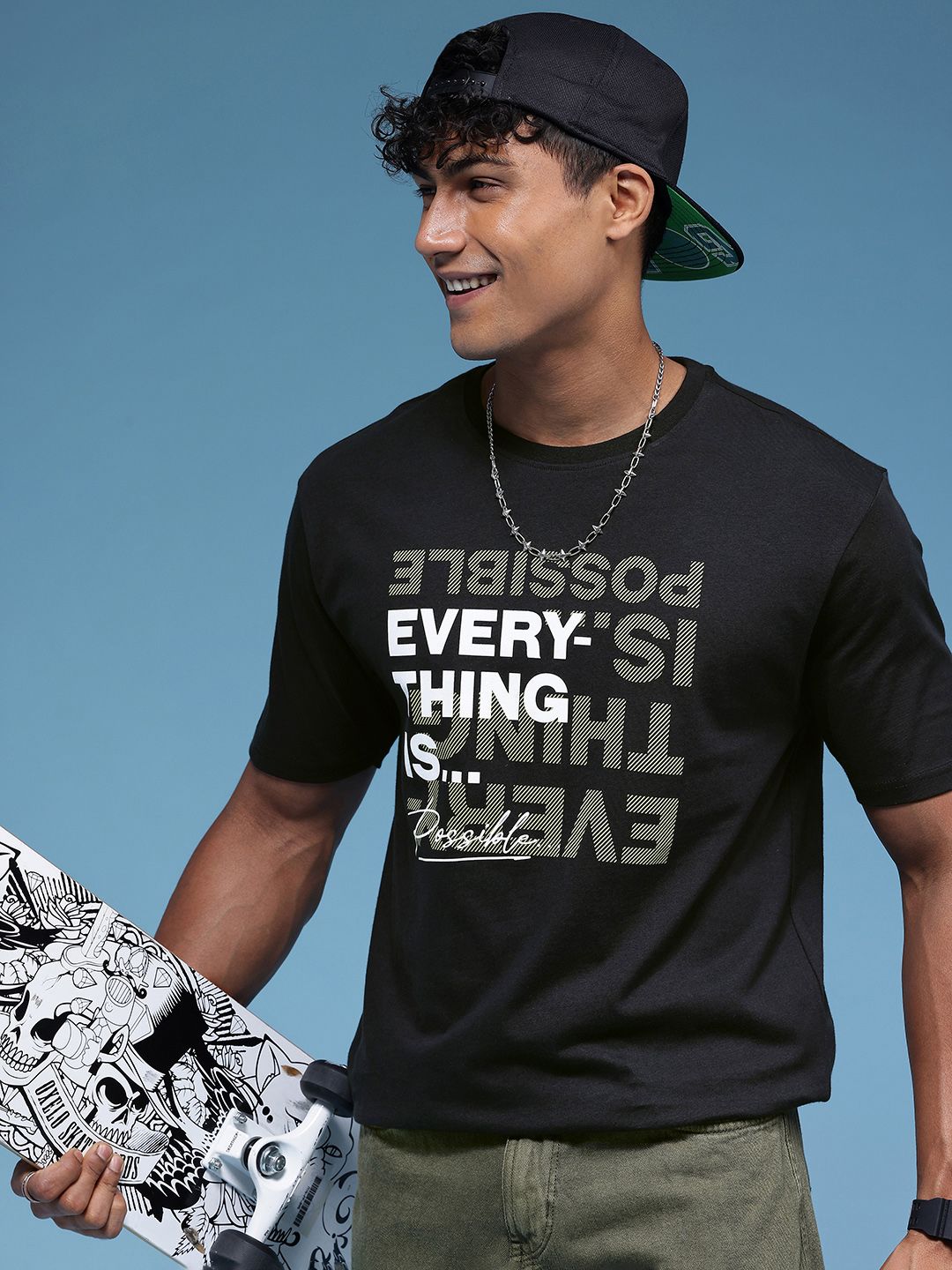 HERE&NOW Pure Cotton Typography Printed Relaxed Fit T-shirt