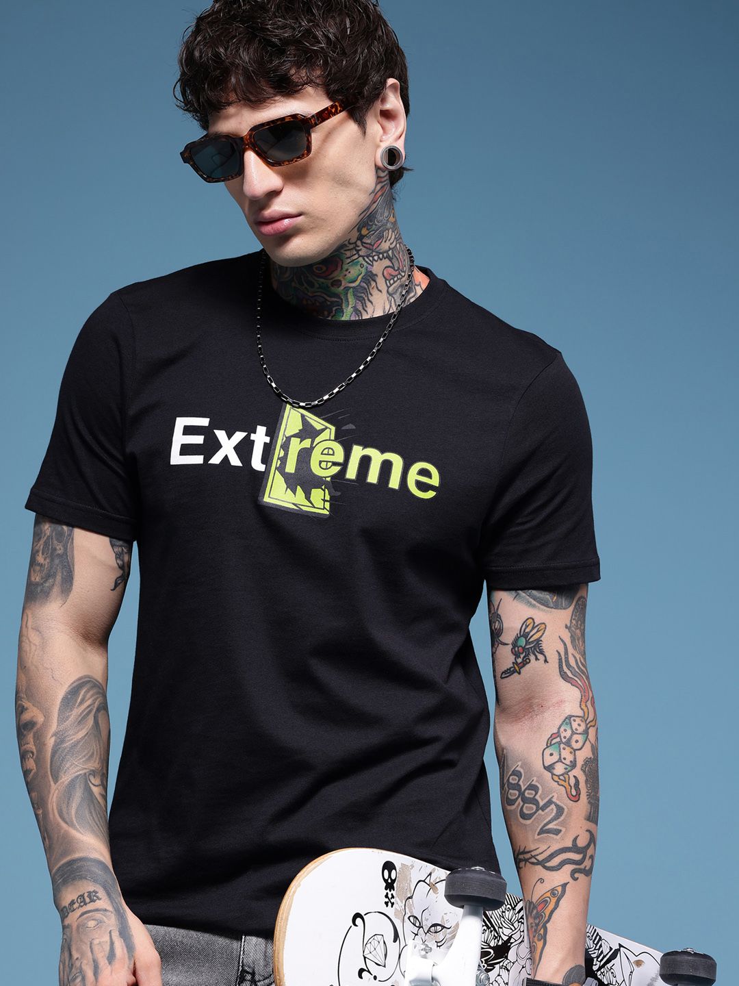 HERE&NOW Pure Cotton Typography Printed T-shirt