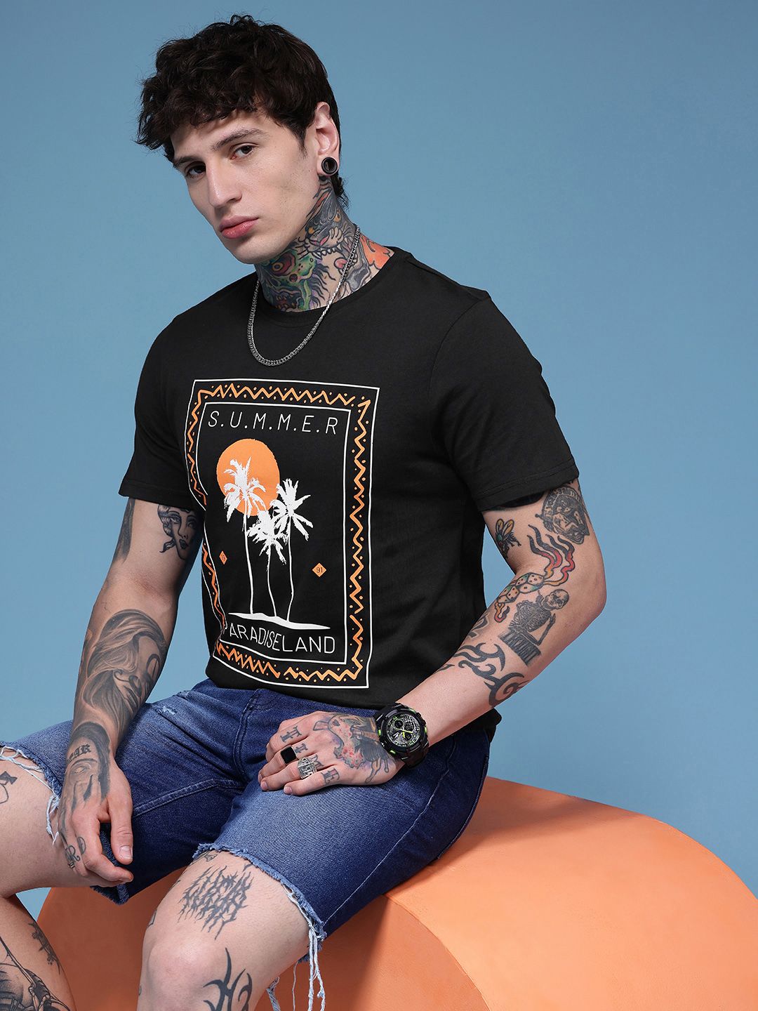 HERE&NOW Pure Cotton Graphic Printed T-shirt