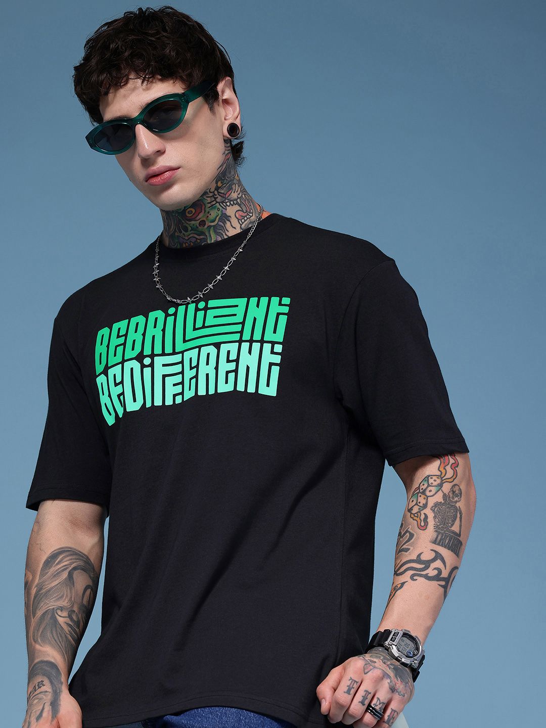 HERE&NOW Relaxed Fit Typography Printed Pure Cotton T-shirt