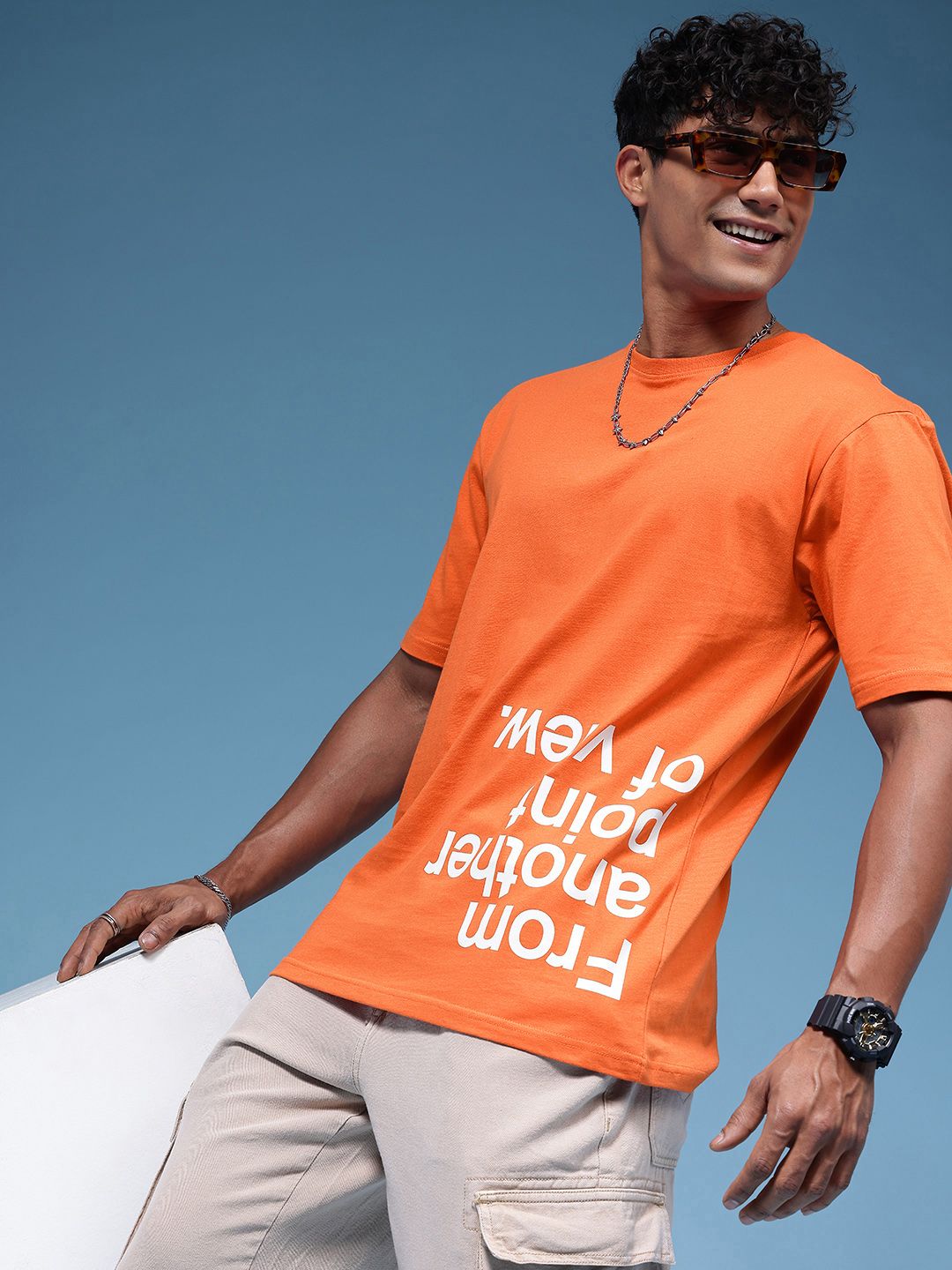 HERE&NOW Pure Cotton Typography Printed Relaxed Fit T-shirt