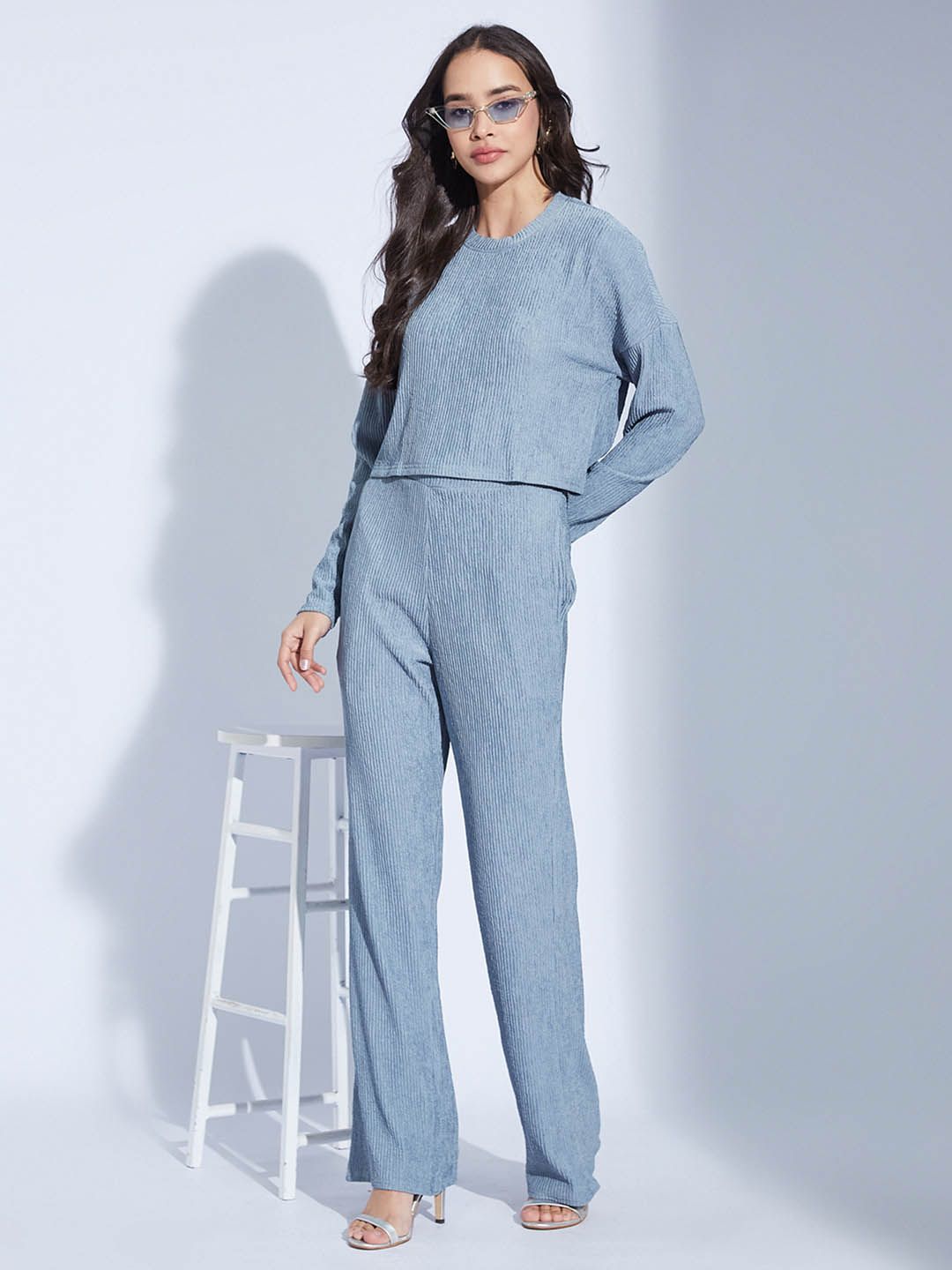 Selvia Self Design Round Neck Top And Trousers