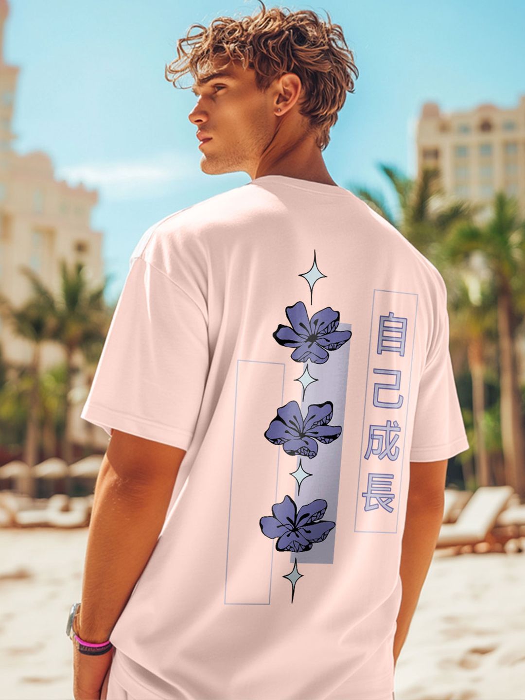 NOBERO Men Floral Printed Round Neck Cotton Oversized T-shirt