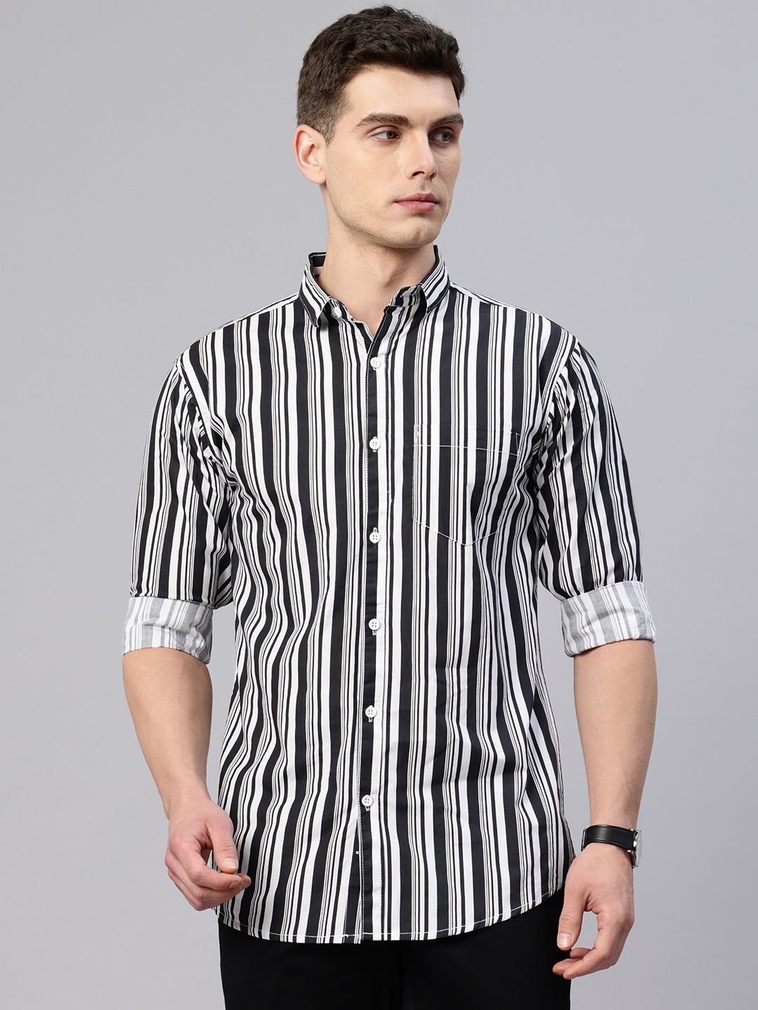 Majestic Man Comfort Slim Fit Vertical Striped Pure Cotton Casual Shirt