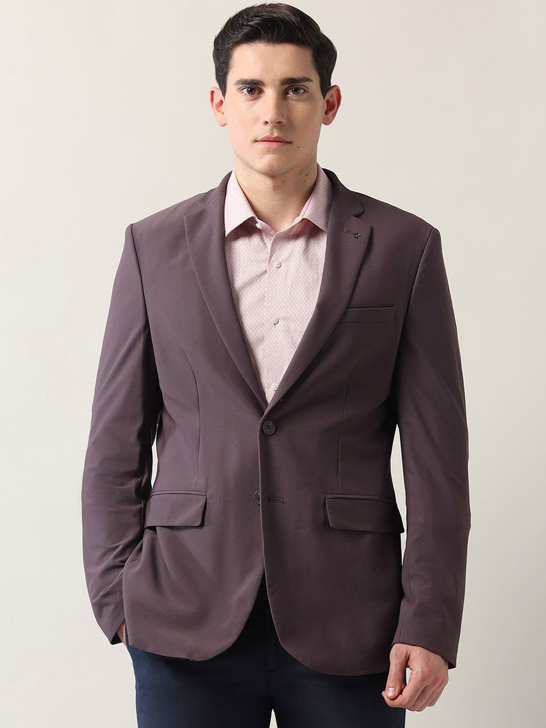 Arrow Slim-Fit Textured Single-Breasted Notched Lapel Collar Formal Blazers