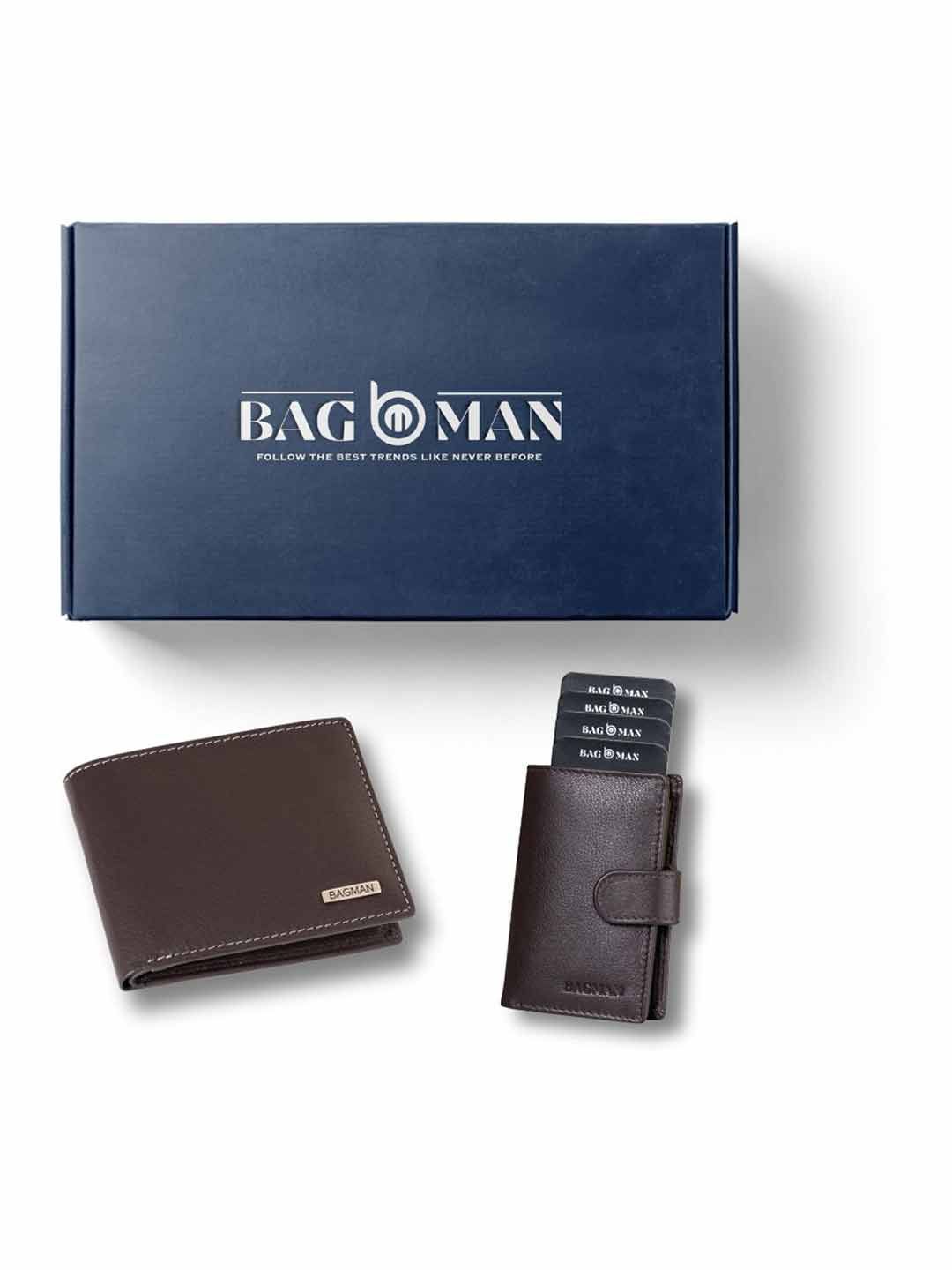 BAGMAN Unisex Wallet & Card Holder Combo RFID Protected Genuine Leather Accessory Gift Set