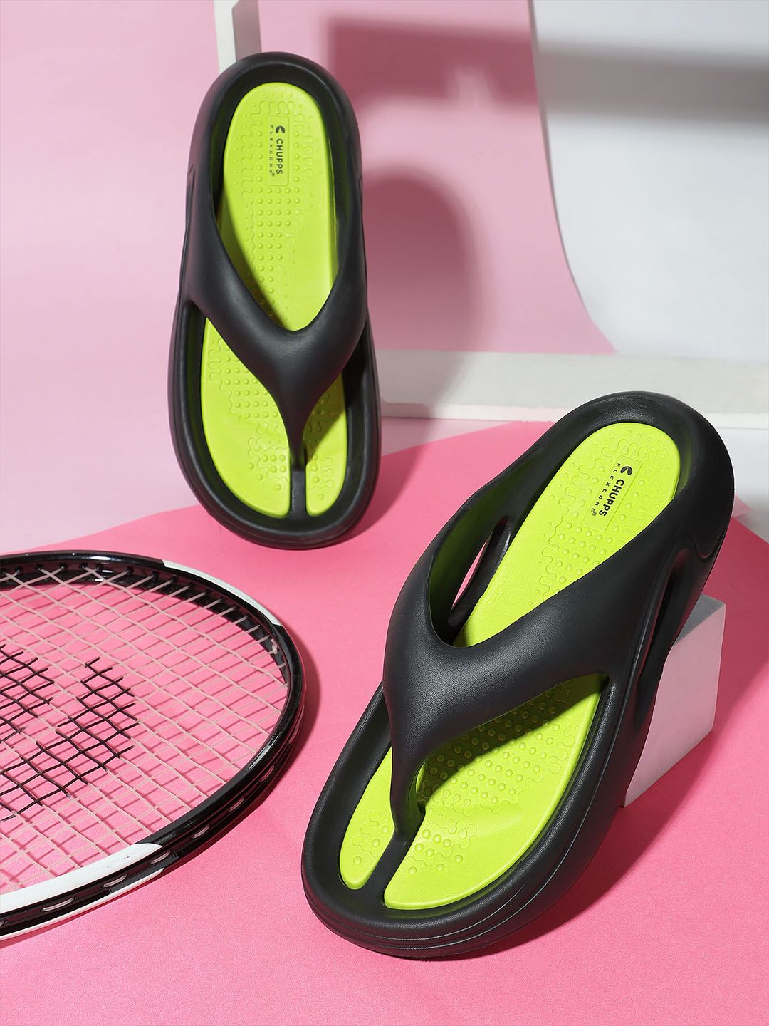 CHUPPS Men Black Neon Green Dune Doctor Ultra soft Ortho Flip-Flops