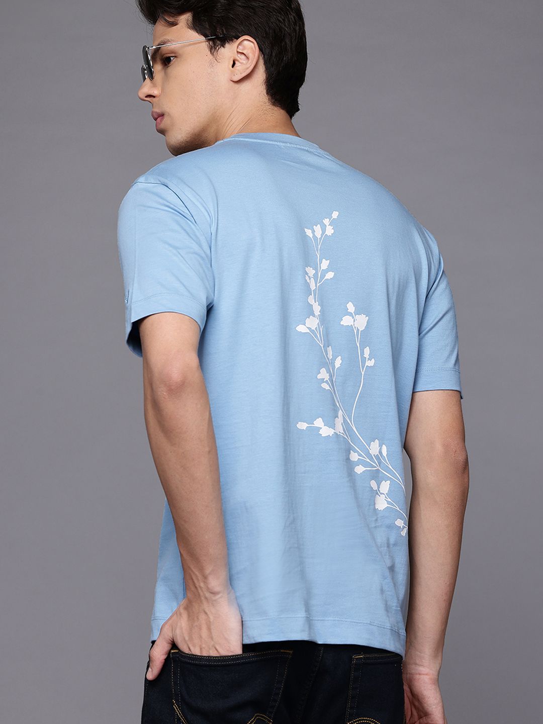 Allen Solly Floral Print Drop-Shoulder Sleeves Pure Cotton T-shirt