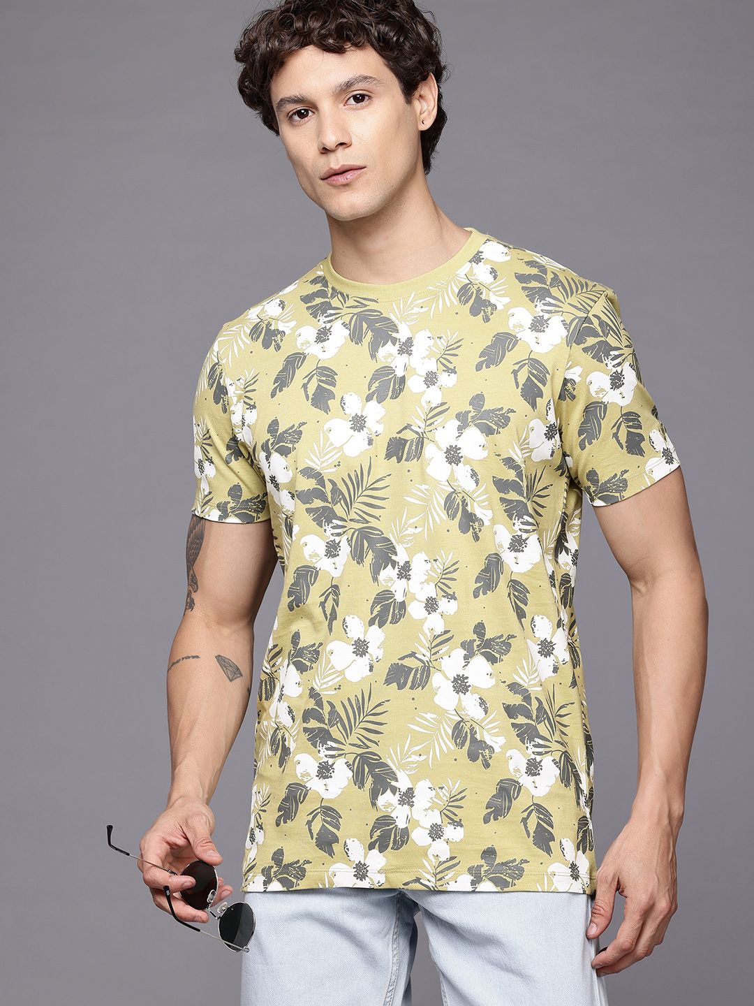 Allen Solly Floral Printed Pure Cotton Slim Fit T-shirt