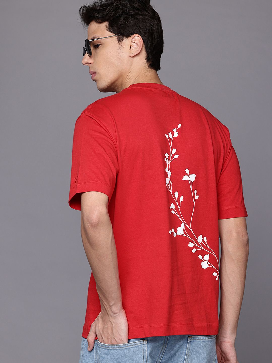 Allen Solly Floral Print Drop-Shoulder Sleeves Pure Cotton Relaxed Fit T-shirt