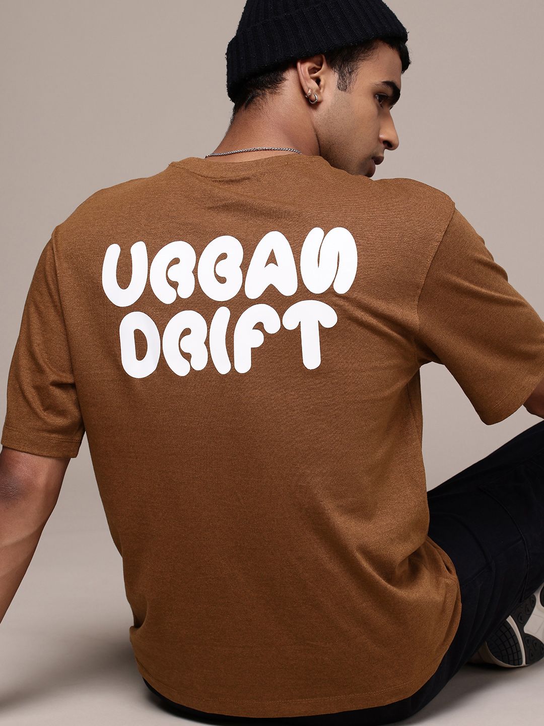 R.Code by The Roadster Life Co. Typography Printed Drop-Shoulder Relaxed Fit T-shirt