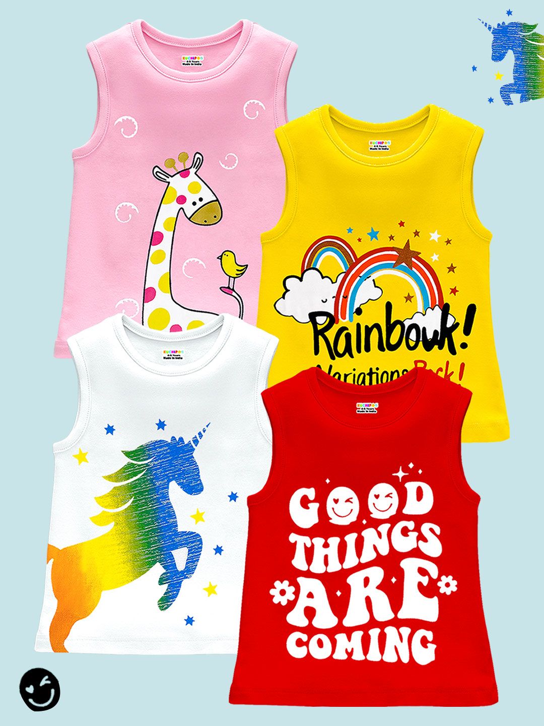 KUCHIPOO Girls 4 Printed Applique T-shirt