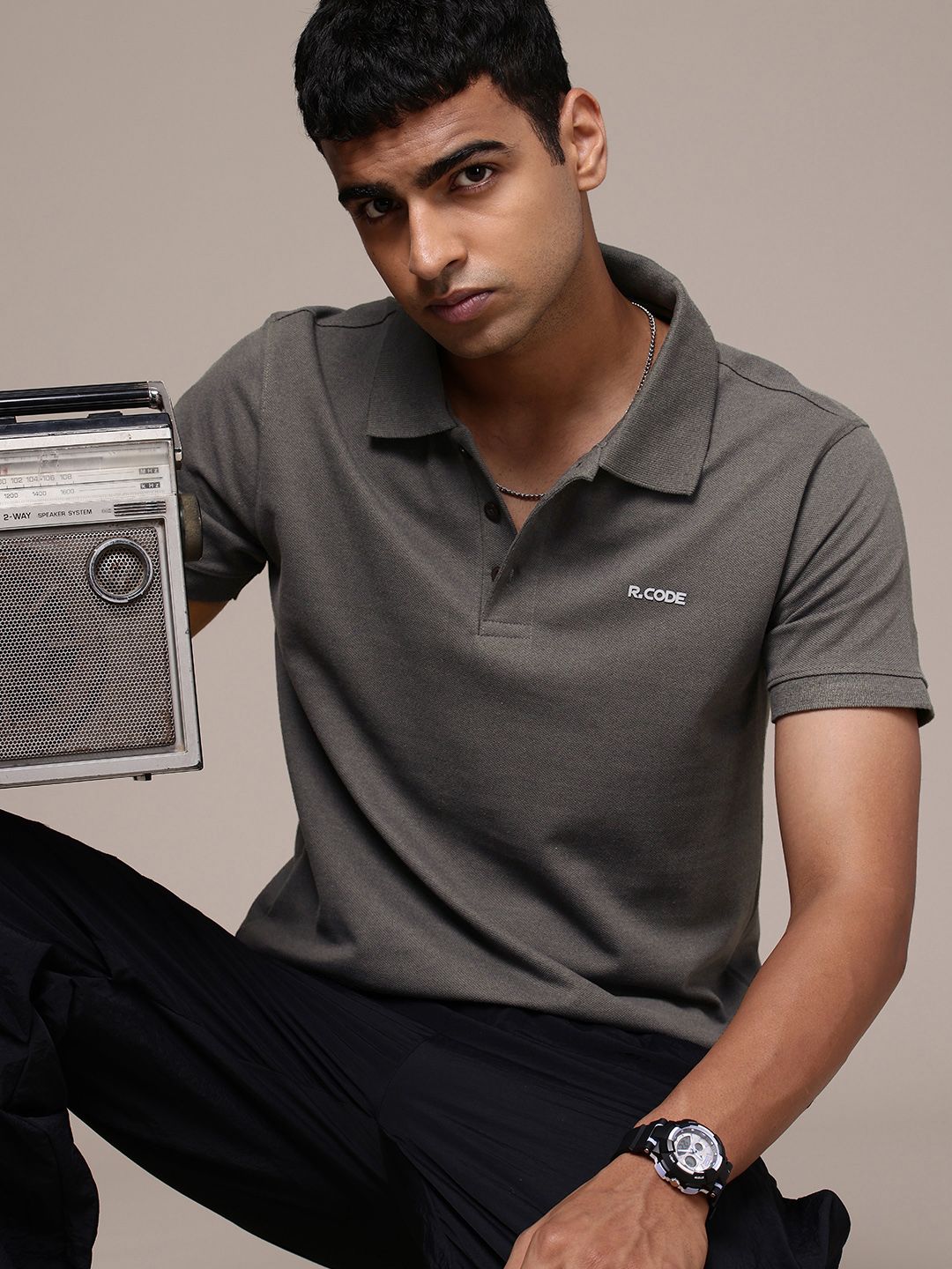 R.Code by The Roadster Life Co. Men Polo Collar T-shirt