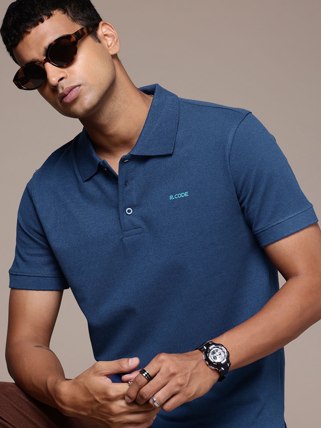 R.Code by The Roadster Life Co. Regular Fit Polo Collar T-shirt