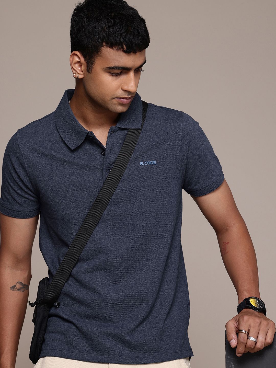 R.Code by The Roadster Life Co. Regular Fit Polo Collar T-shirt
