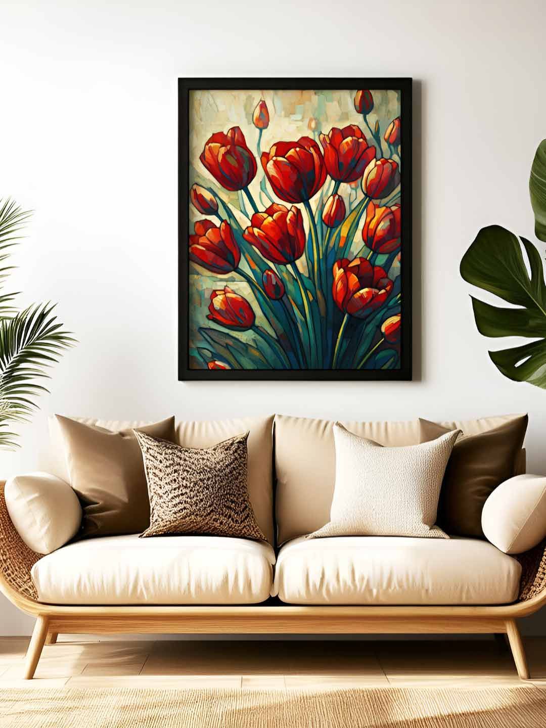 Sassyco Tulip Canvas Wall Rectangle Paintings Wall Art - 13 x 9 In