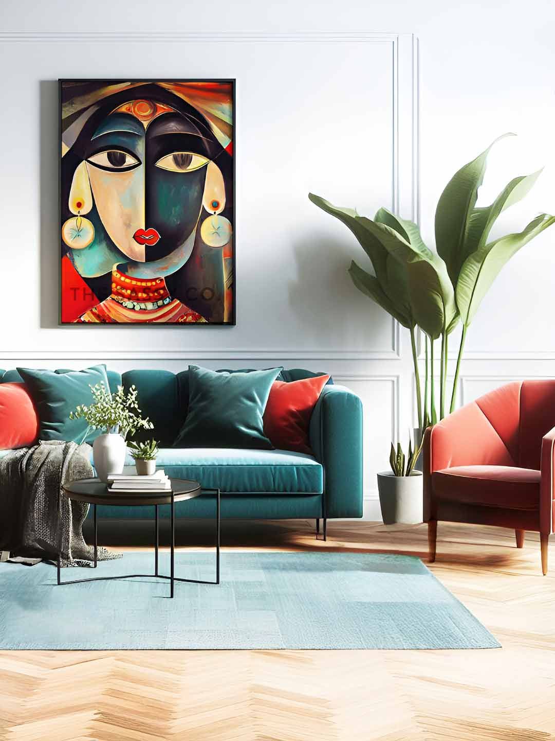 Sassyco Red & Blue Canvas Abstract Wall Paintings
