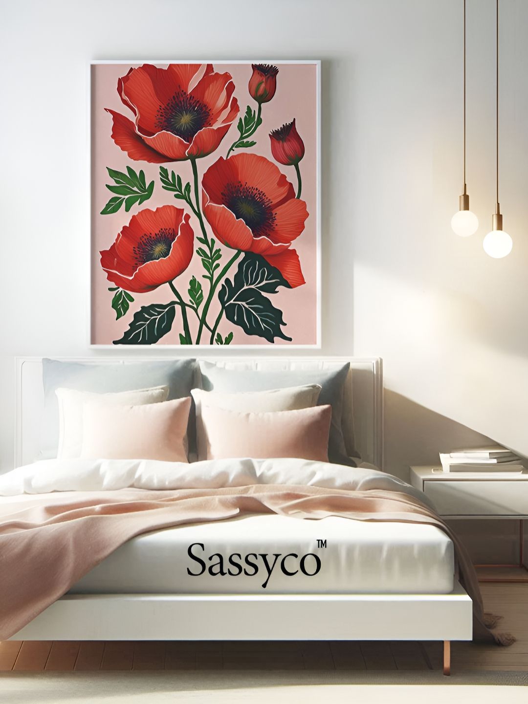 Sassyco Red & Green 1 Piece Canvas Floral and Botanical Wall Paintings