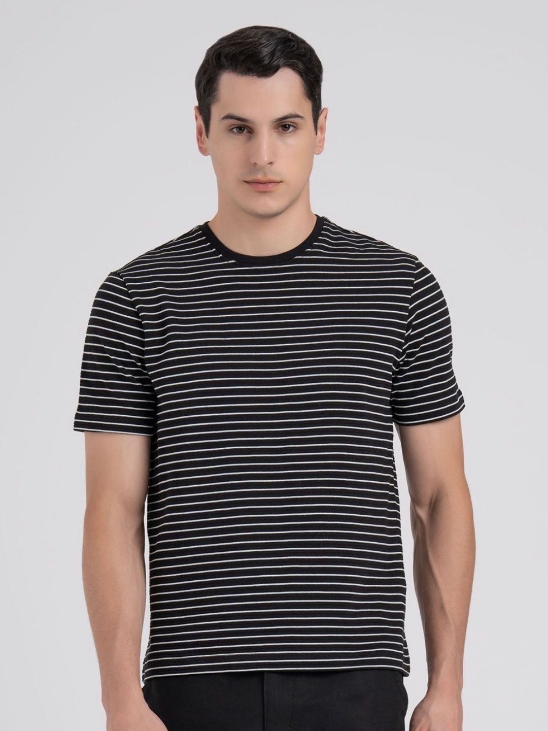 Red Tape Men Round Neck Horizontal Stripe Stretchable T-Shirt