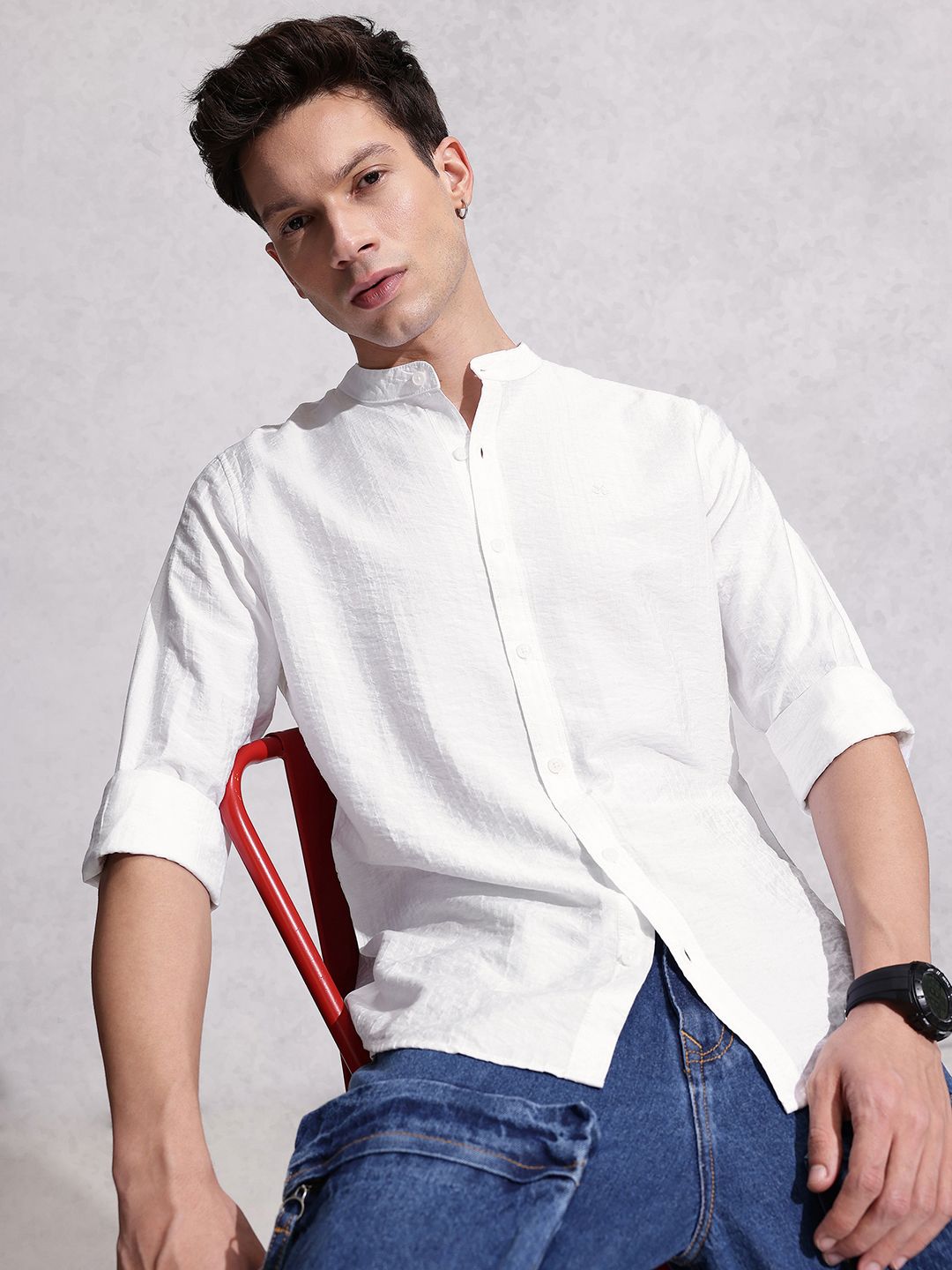 WROGN Striped Textured Casual Shirt