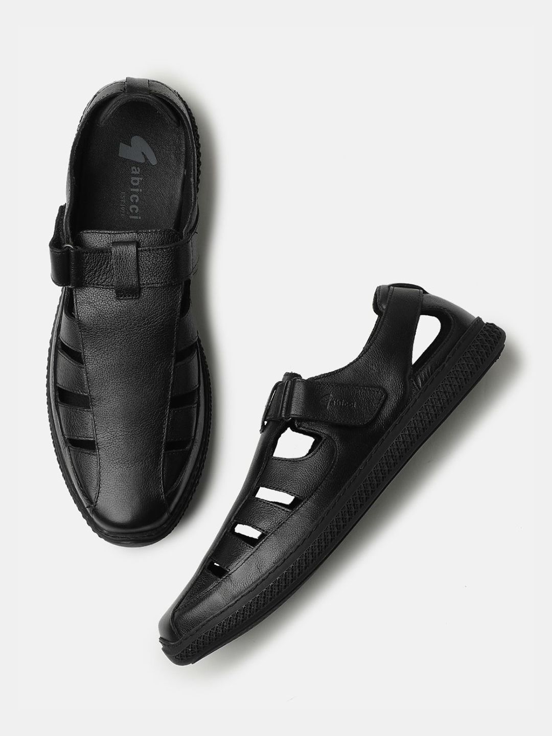 GABICCI Men Sea Man Black Leather Slip-On Sandals