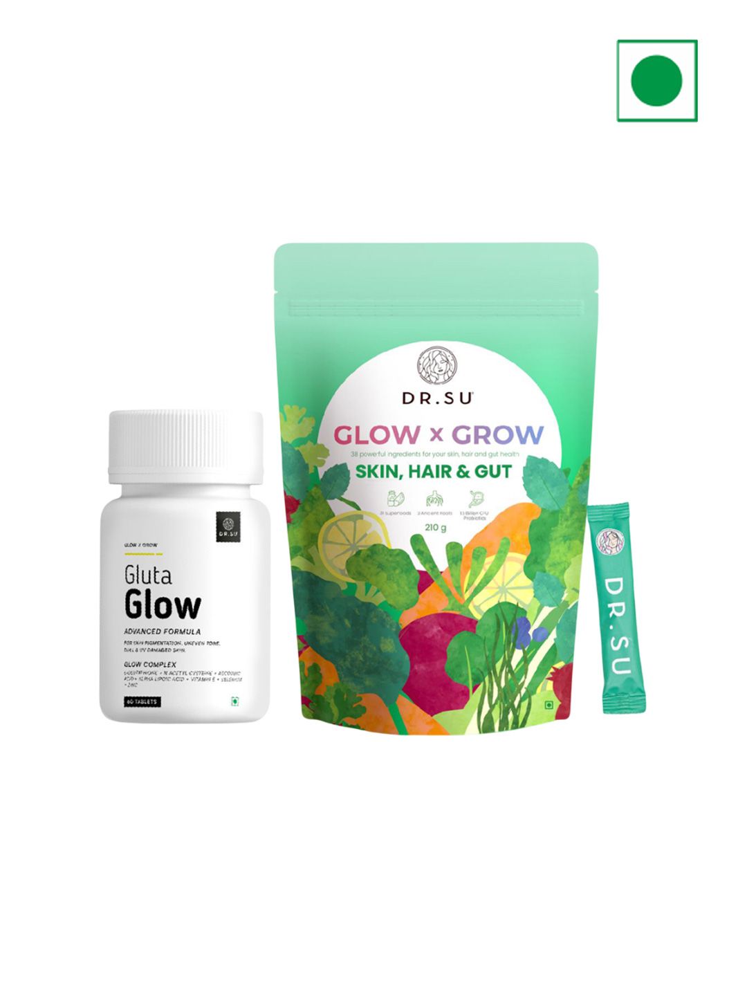 Dr. Su Set Of Gluta Glow Tablet (30 Tab) & Glow x Grow Supplement - 30 Sachets