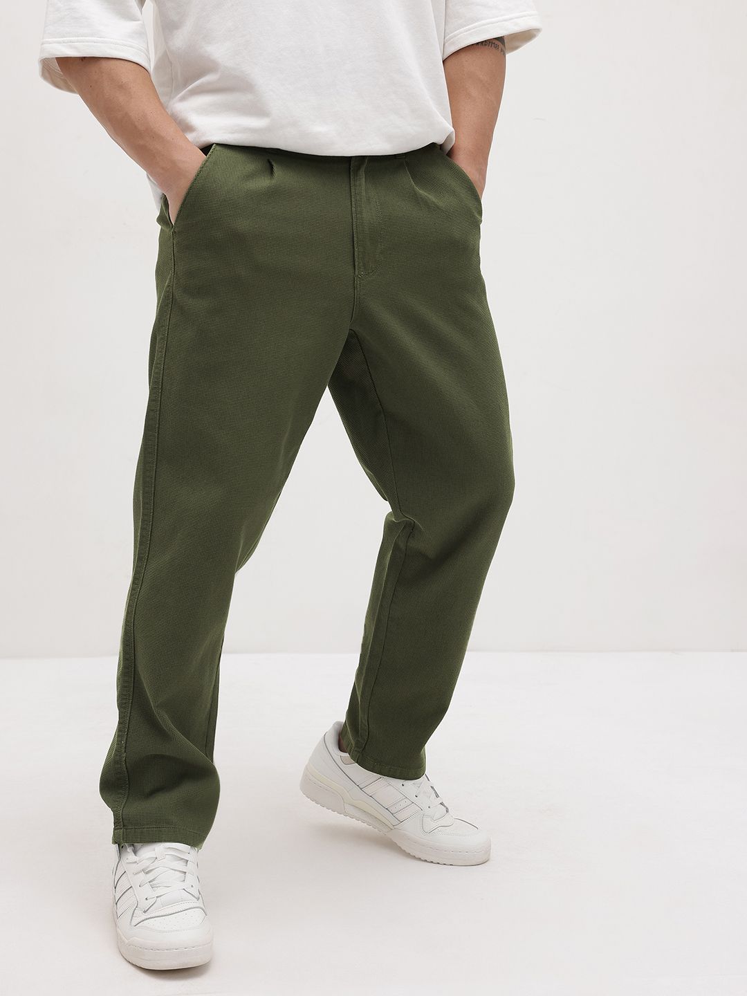 Buy The Roadster Life Co. Men Waffle Textured Pleated Relaxed Fit