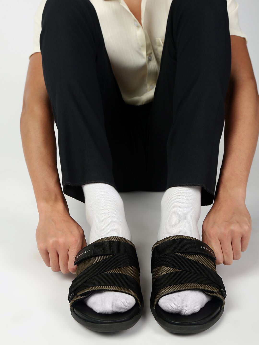ZEESH Men Slip-On Tusk Leather Sliders