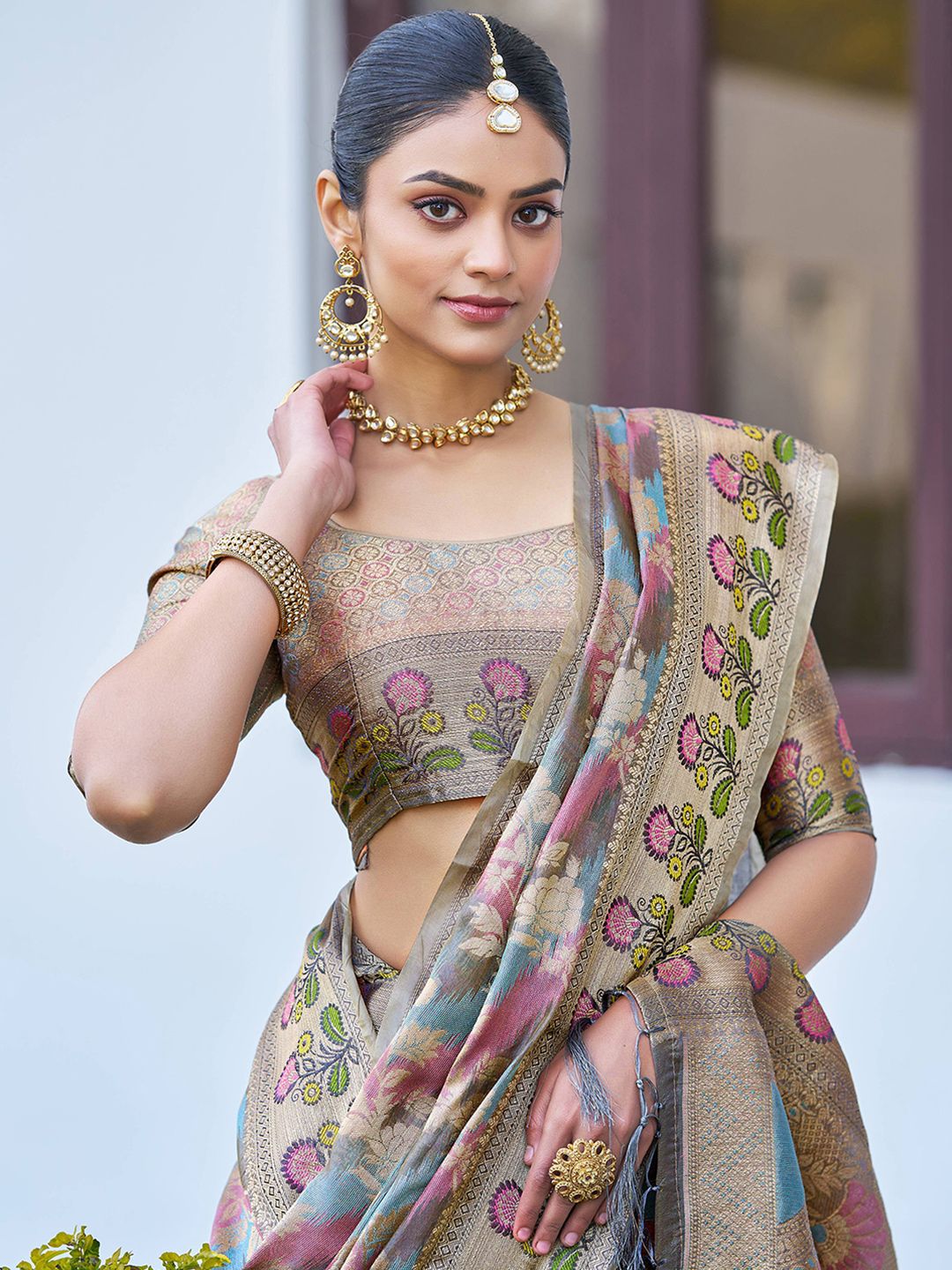 Satrani Woven Design Zari Banarasi Saree