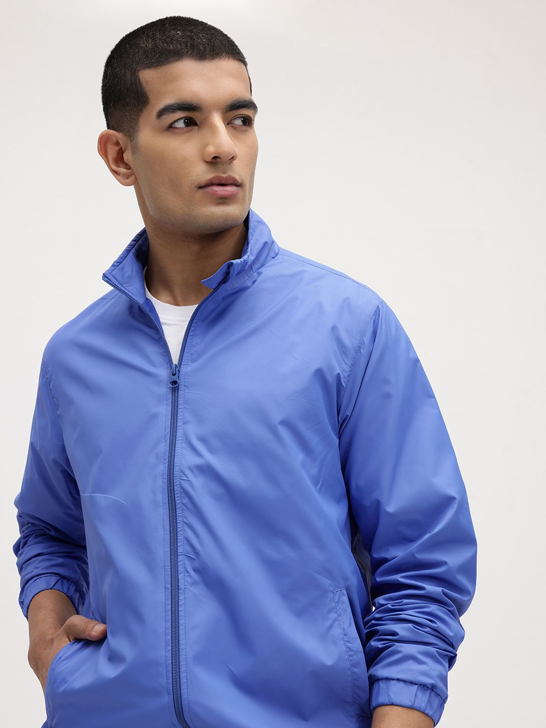 The Roadster Life Co. Men Solid Mock Collar Bomber Jacket