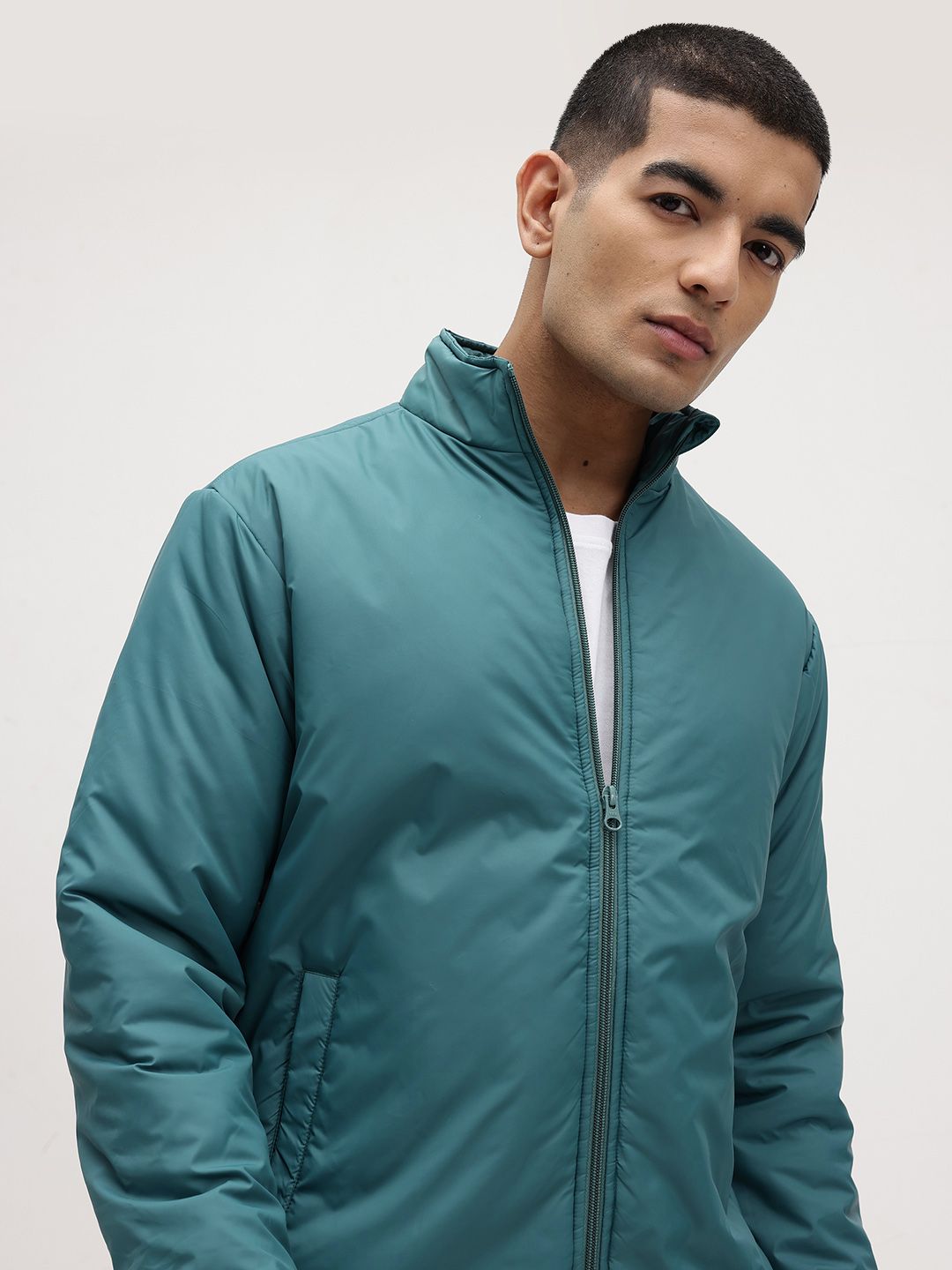 The Roadster Life Co. Men Solid Mock Collar Bomber Jacket