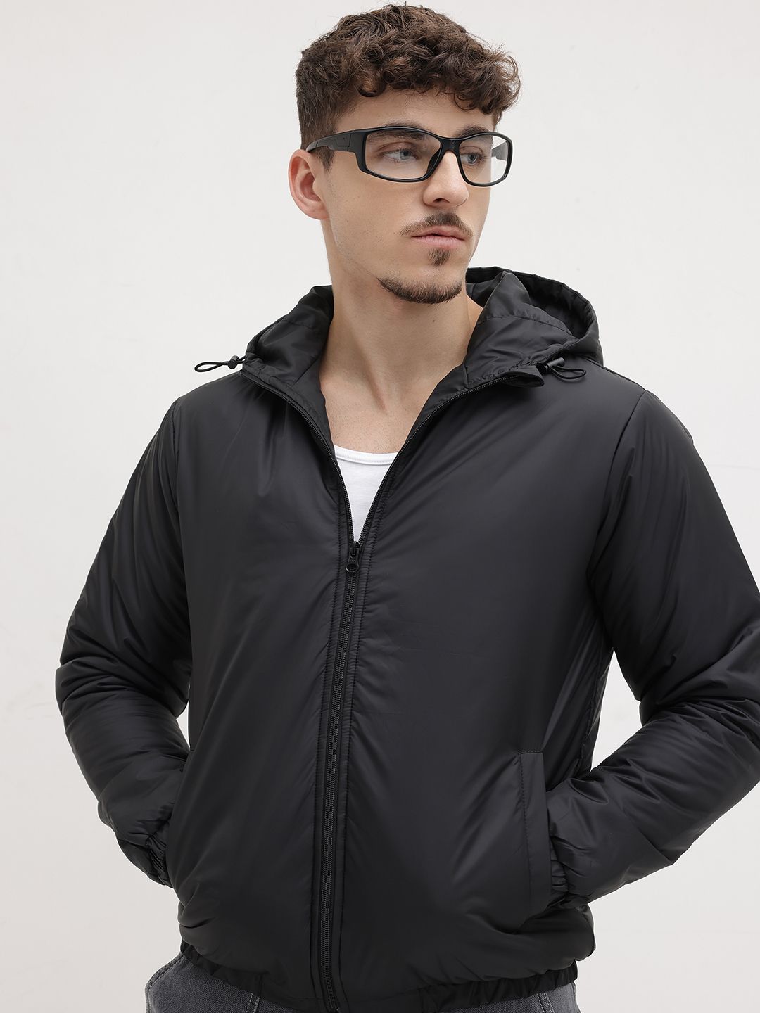 The Roadster Life Co. Men Solid Hooded Bomber Jacket