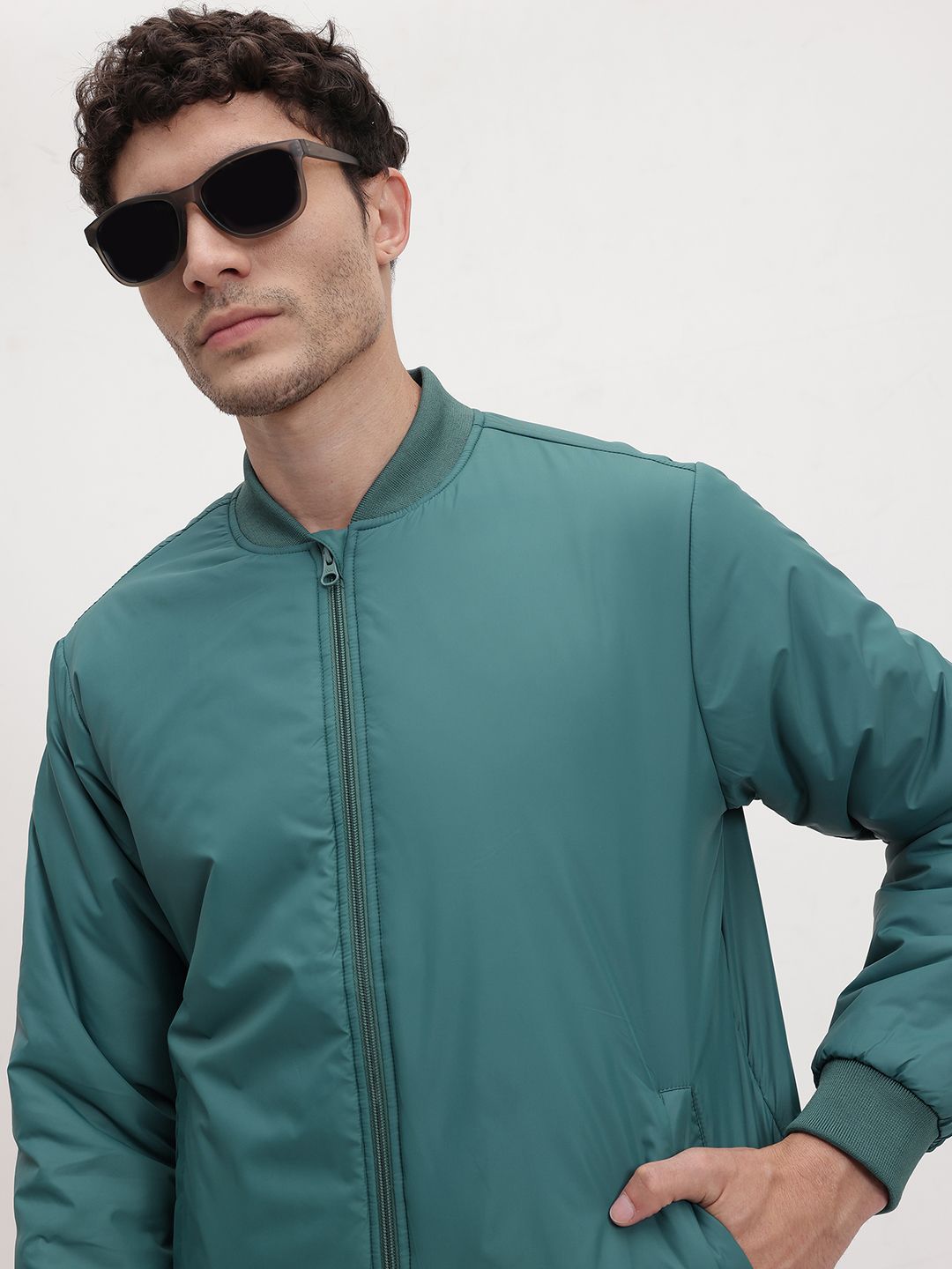 The Roadster Life Co. Men Solid Mock Collar Bomber Jacket