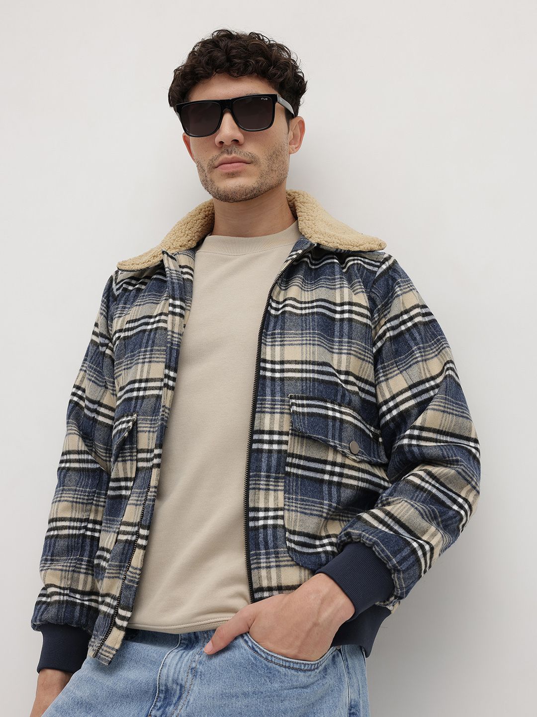 The Roadster Life Co. Tartan Checked Twill Weave Spread Collar Bomber Jacket