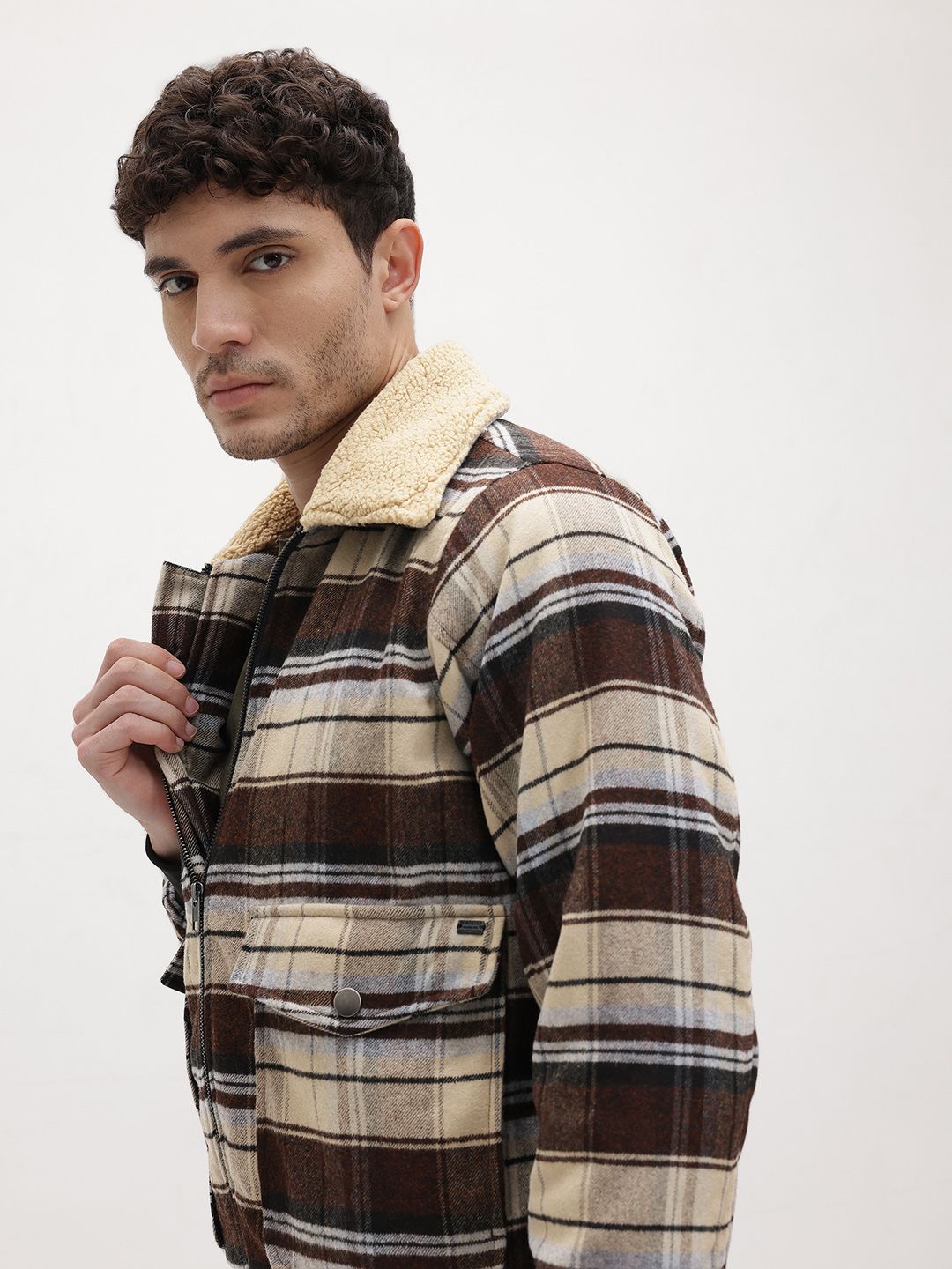 The Roadster Life Co. Checked Spread Collar Bomber Jacket