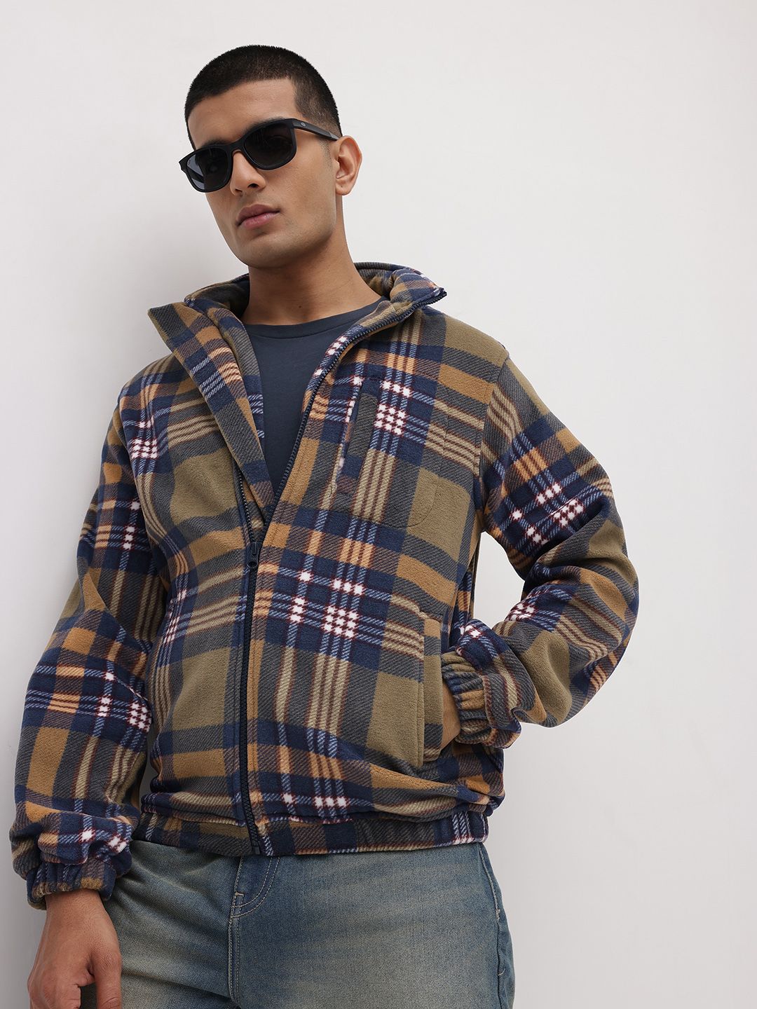 The Roadster Life Co. Checked Mock Collar Bomber Jacket