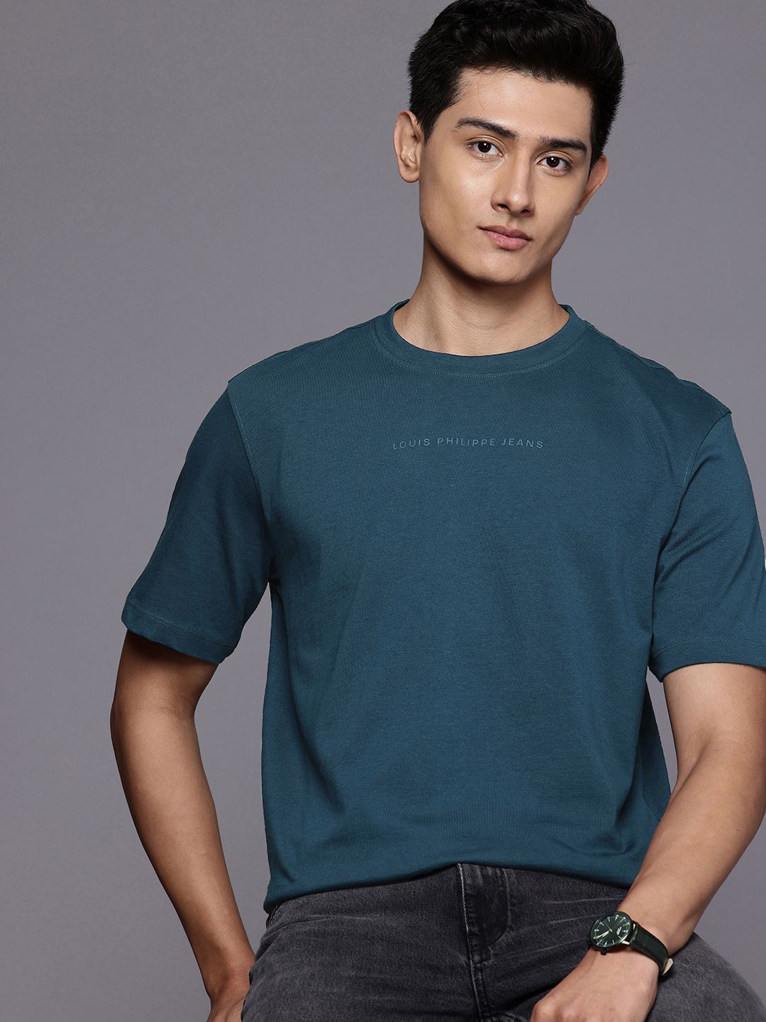 Buy Louis Philippe Men Boxy Fit Silicon HD Branding Half Sleeve