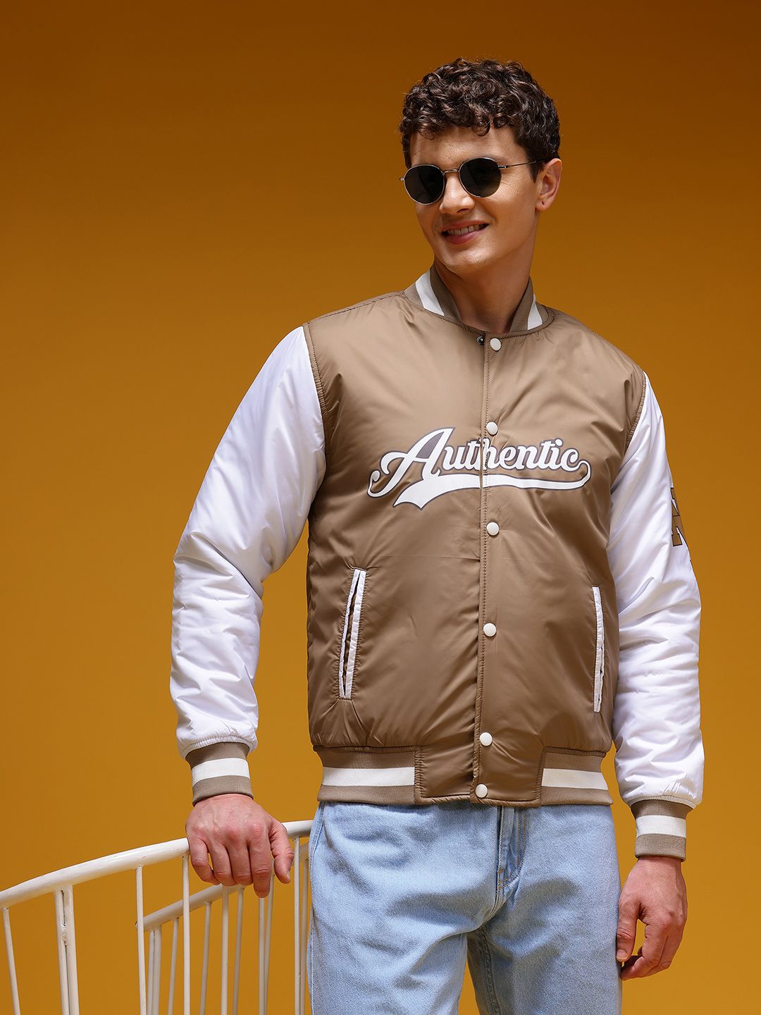 HERE&NOW Typography Print Varsity Jacket