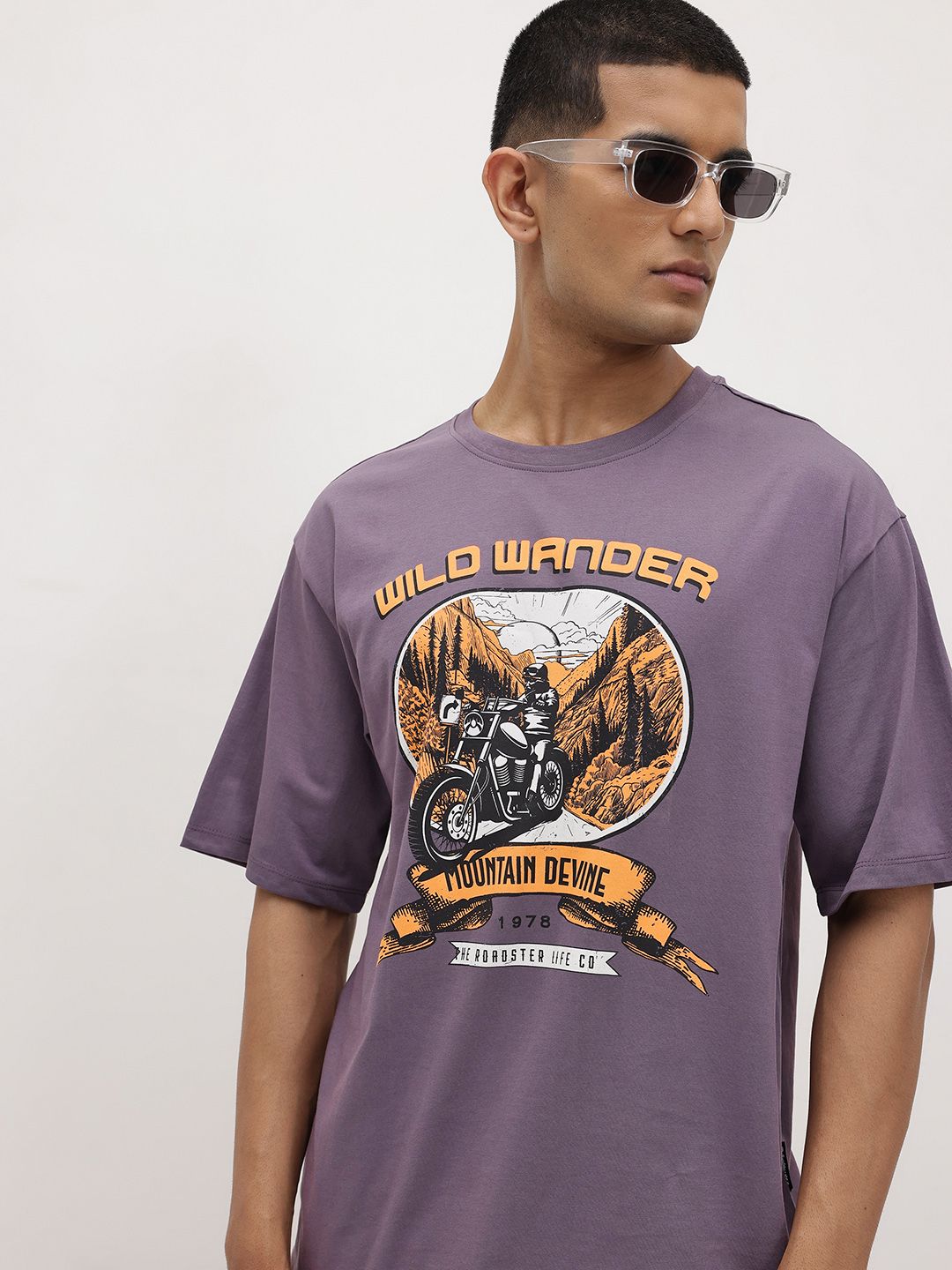 The Roadster Life Co. Men Printed Pure Cotton Relaxed Fit T-shirt